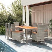Set da Pranzo da Giardino 9 pz con Cuscini in Polyrattan Grigiocod mxl 76432