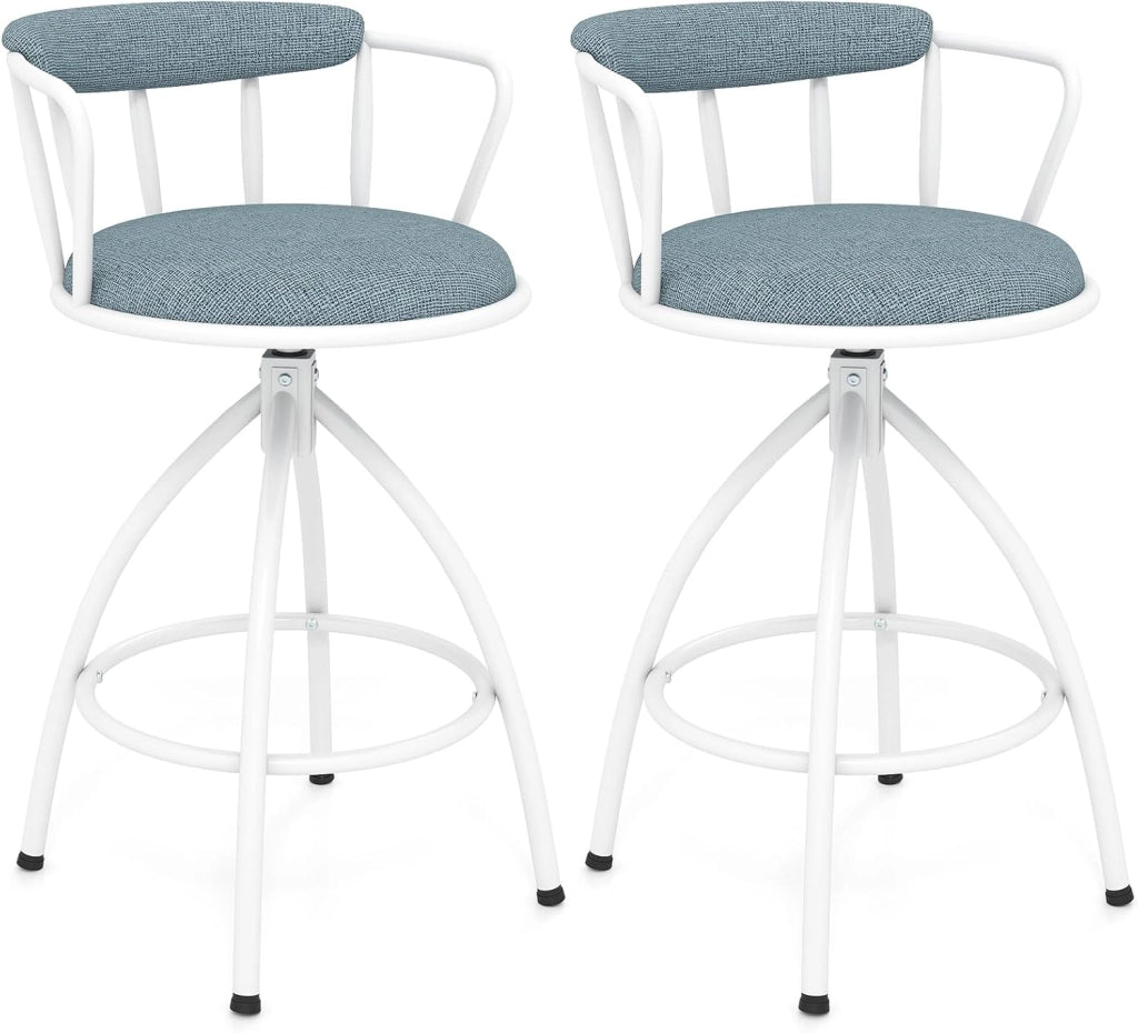 Set di 2 Sgabelli da Bar, Sgabelli Imbottiti con Schienale, Poggiapiedi e Struttura in Metallo, Portata 150 kg, Sedie Moderne per Isola da Cucina, Bar di Casa e Sala da Pranzo