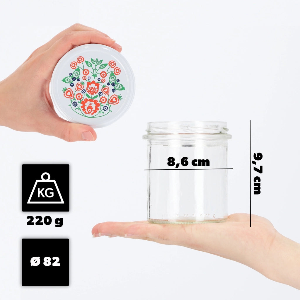 KADAX Avila barattoli di vetro 350ml 50pz 82mm + coperchi "Folklore"