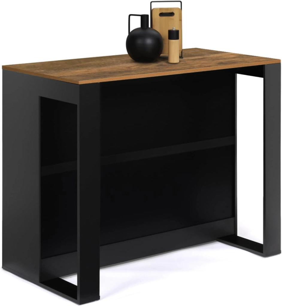 Mesa de bar de isla JUNO en madera negra con tablero oscuro HAWKINS