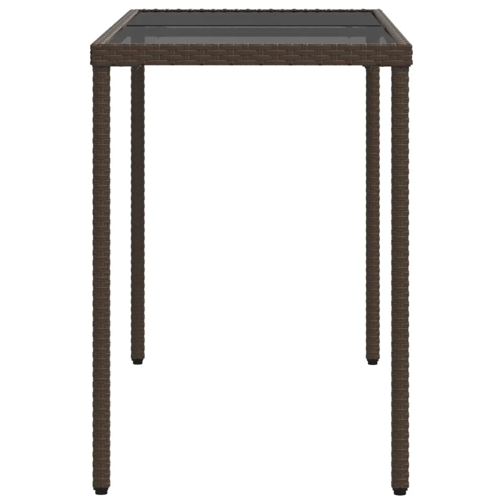 Tavolo Giardino con Piano Vetro Marrone 115x54x74 cm Polyrattan 365074