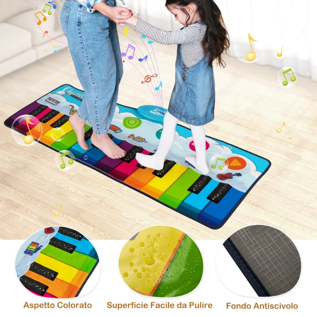 Tappetino musicale con 8 suoni di strumenti tastiera colorata e musica integrata, Tappeto pianoforte per bambini Colorato-Divertimenti musicali