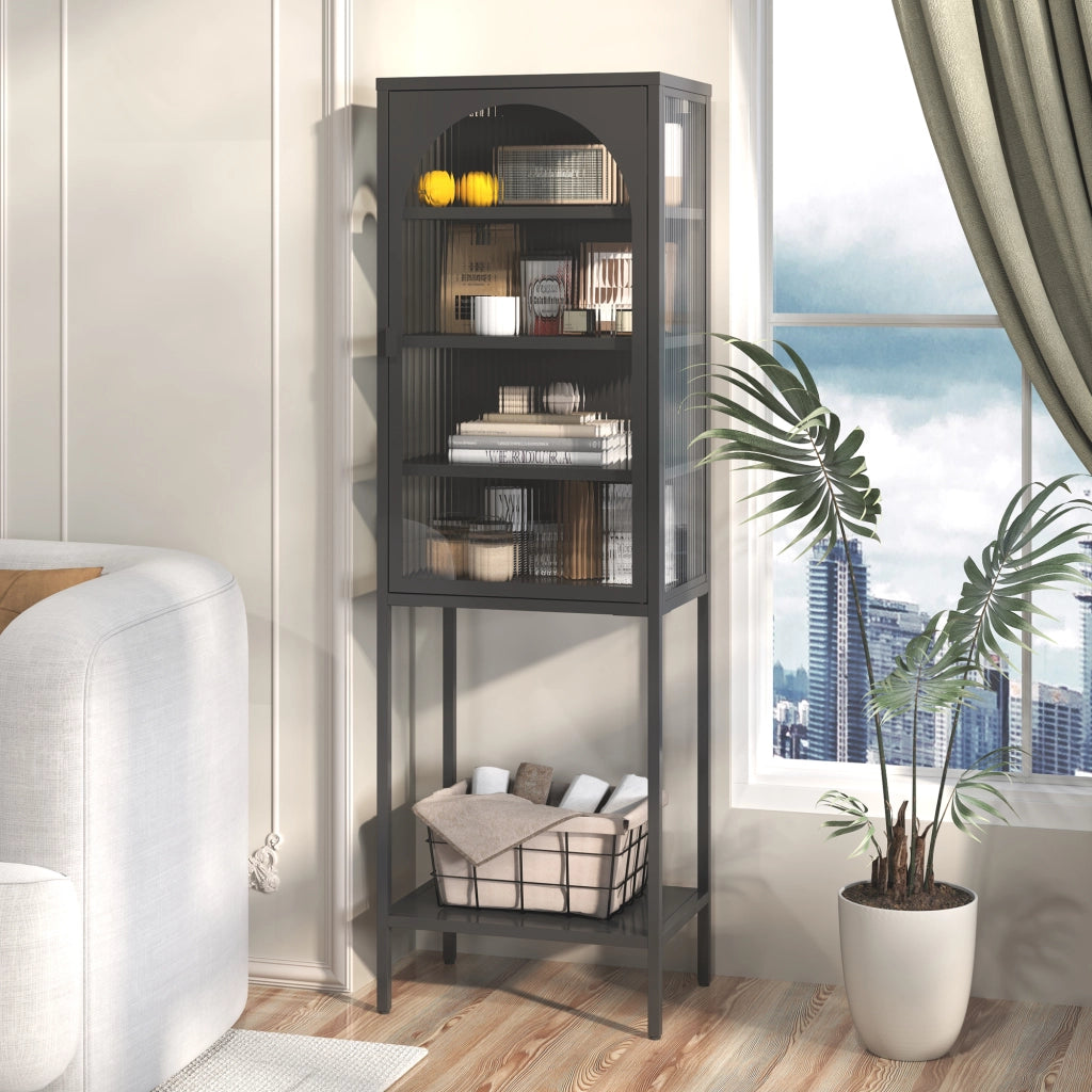Vetrina pensile con 1 anta e ripiano regolabile - per cucina - nero - 50×35×160 cm