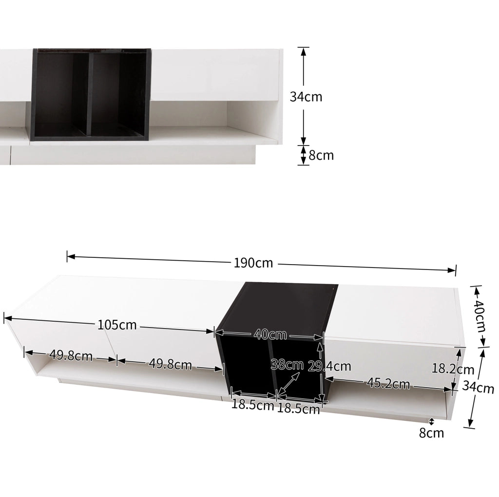 mobile TV 190 cm bianco e nero – 3 cassetti e 2 vani