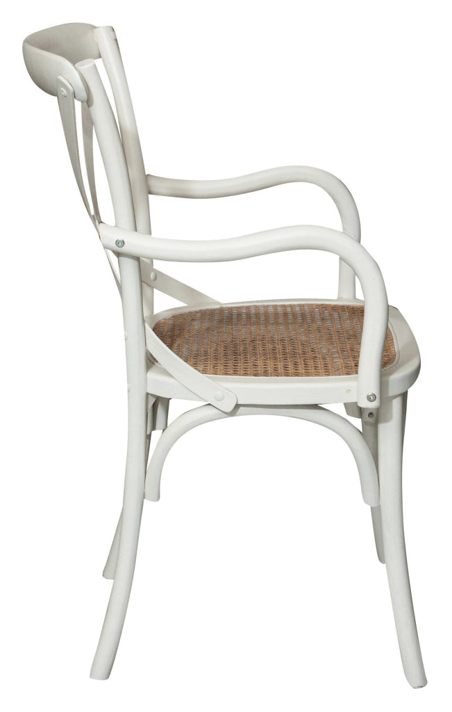Biscottini Sedia con braccioli Thonet in massello di frassino finitura bianca anticata e seduta in paglia di Vienna L50xPR43xH89 cm