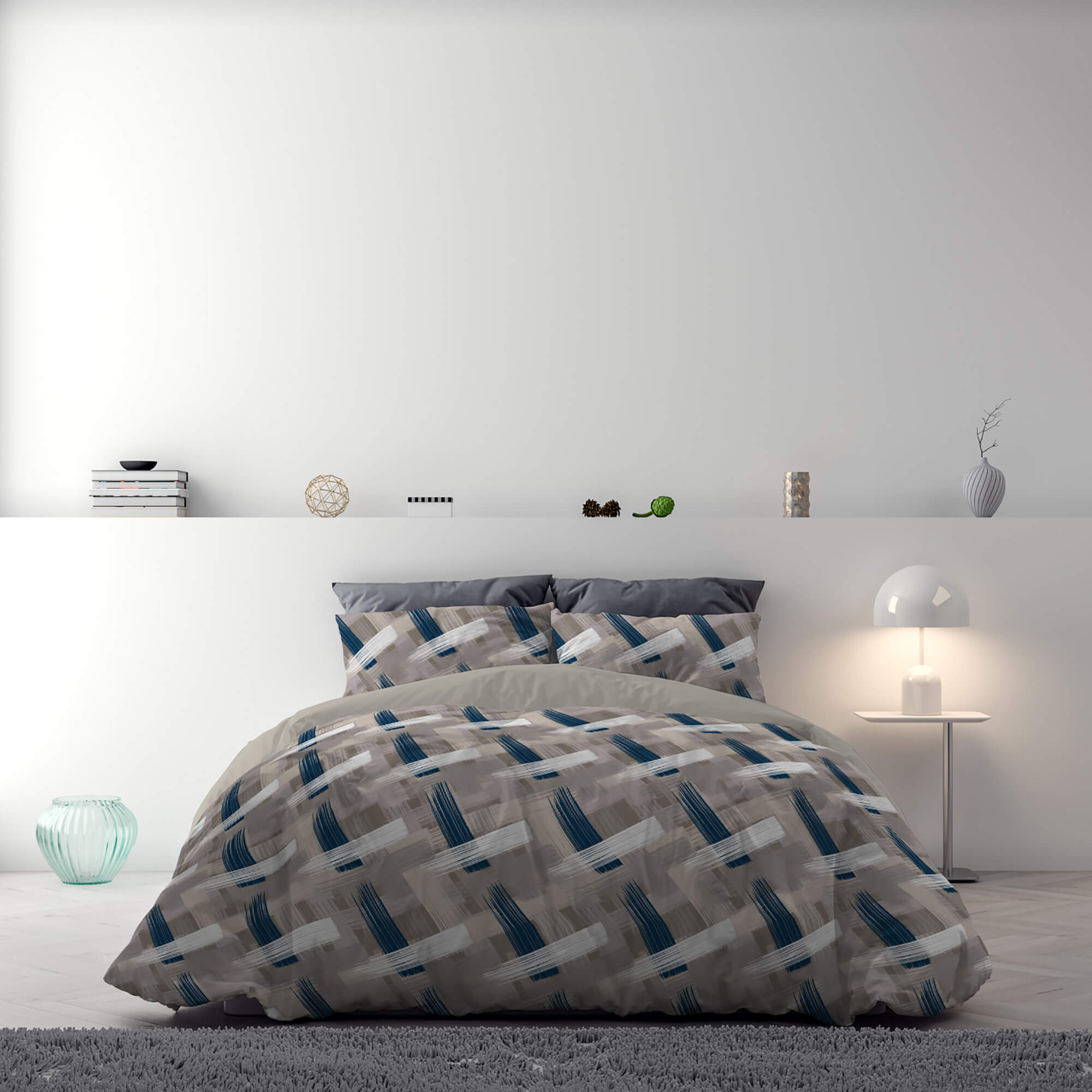 Copripiumino Matrimoniale con Stampa sul Sacco e Federe Doubleface Pennellate