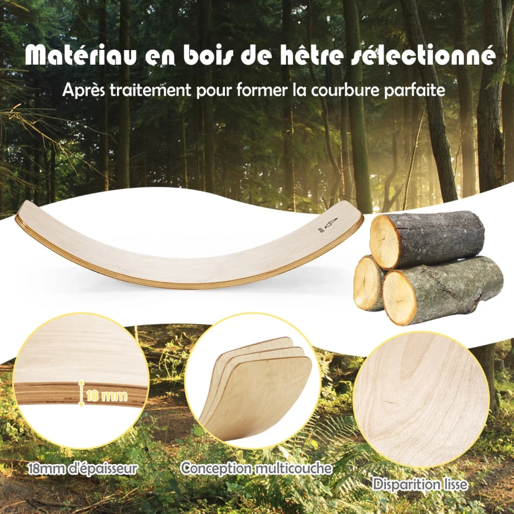 Balance board 88,5 x 30 x 20 cm con feltro antiscivolo versatile per bambini design in betulla naturale 20_0013125