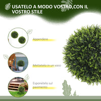 Set di 2 Piante Artificiali a Sfera Ø45 cm con Foglie di Cedro per Casa e Giardino Verde