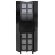 Mobile angolare con 2 ante e vano aperto; illuminazione LED - in MDF laccato - nero