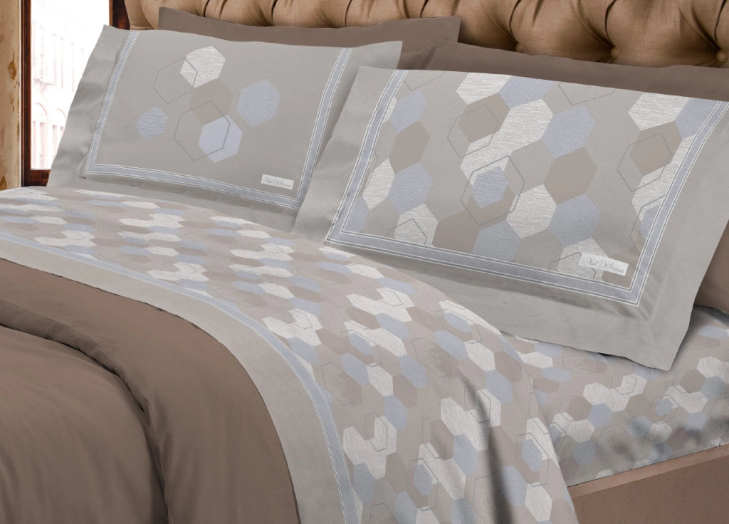Completo Lenzuola Letto Calda Flanella 100% Cotone Disegno Bologna - Singolo - Beige