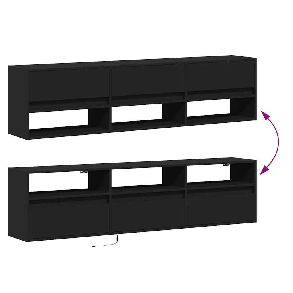Mobile TV a parete con LED-Credenza per TV sospesa Nero 180x31x45 cm