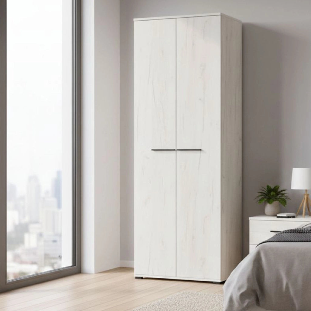 Armadio Camera da Letto Pinasca, Guardaroba 2 Ante un Ripiano, 67.5x195h cm Bianco Larice
