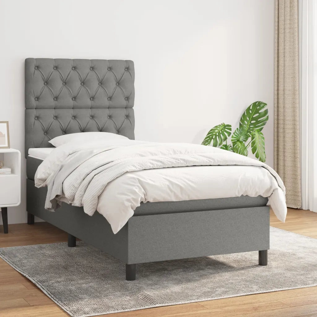 Letto singolo | Letto per adulti | Giroletto a Molle con Materasso Grigio Scuro 80x200 cm Tessuto