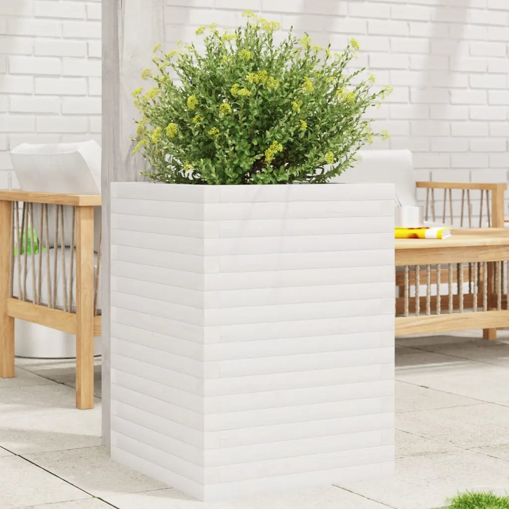Fioriera da Giardino Bianca 50x50x68,5cm Legno Massello di Pino 3282465