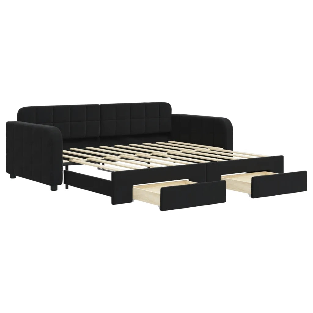 Divano Letto Estraibile con Cassetti-Sofa Letto-Daybed Nero 90x190 cm in Velluto 388716