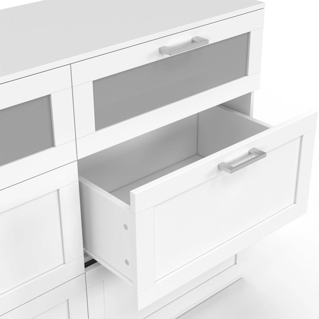 Cassettiera a 6 cassetti VITO 110 cm, legno bianco ed effetto smerigliato