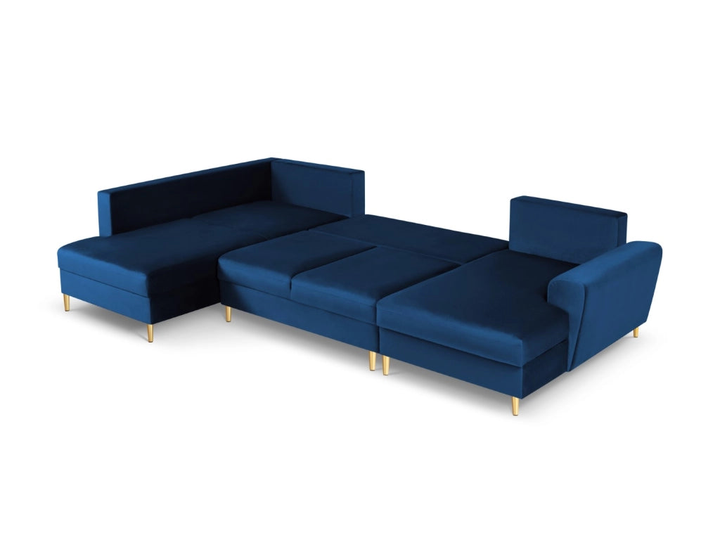 Cosmopolitan Design - Divano panoramico convertibile sinistro con contenitore "Kyoto" 7 posti in velluto blu reale 