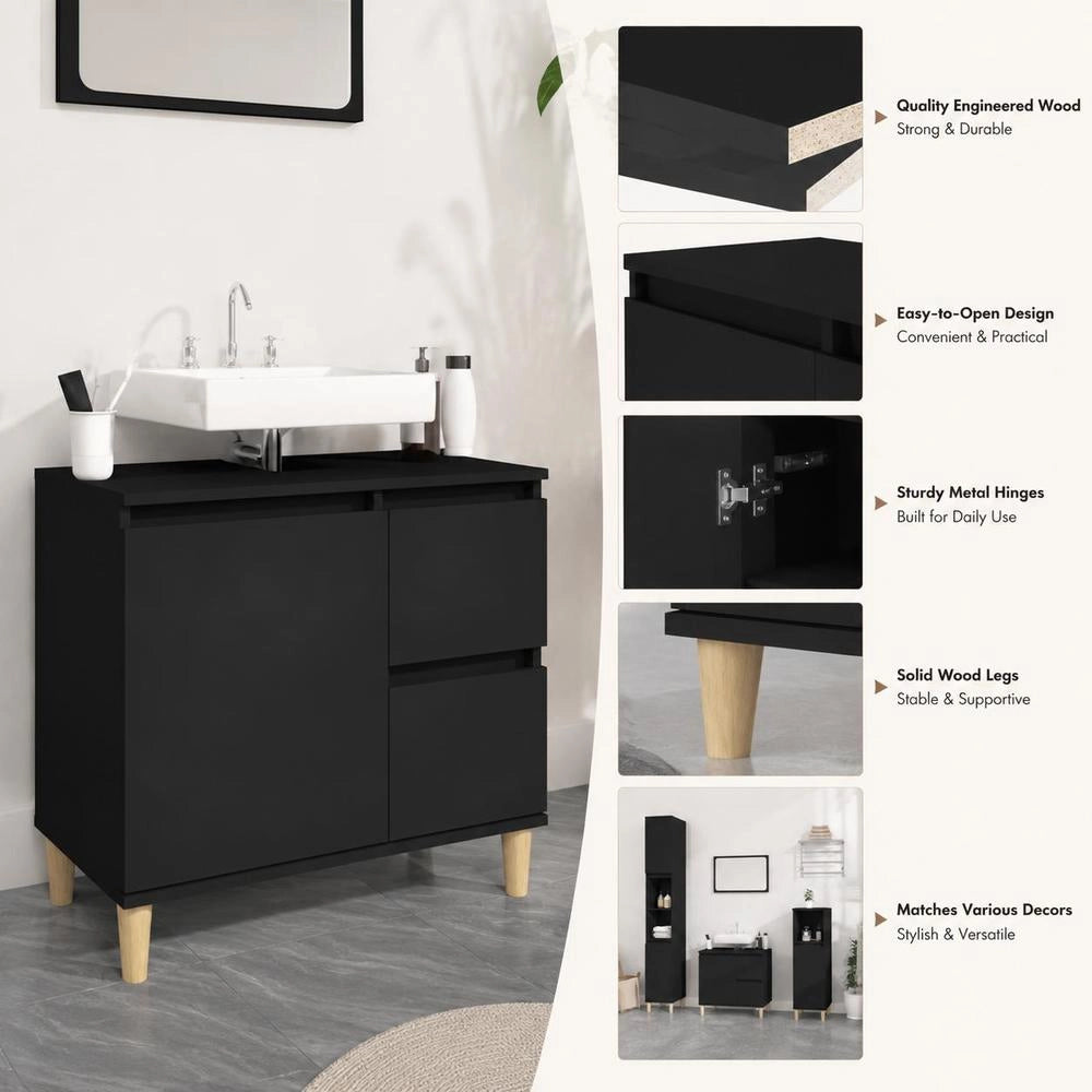 Bathroom Cabinet Black 65x33x60 Cm Made Of Wood