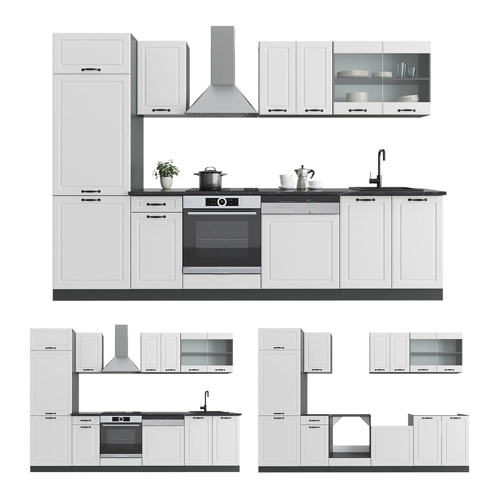 Cucina componibile R-Line Bianco rustico/Antracite 300 cm senza piano di lavoro Vicco