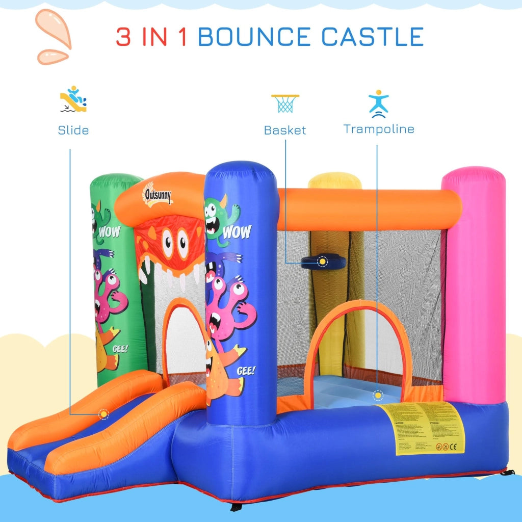 Castello Giostra Gonfiabile 290x200x155 cm con Scivolo Canestro e Pompa Multicolor