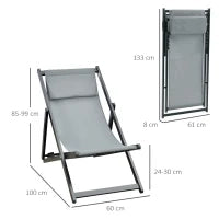 Set 2 Sedie Poltrona Sdraio da Esterni, Pieghevoli e Reclinabili, in Alluminio, 96.5x58x91.5 cm, Grigio Scuro
