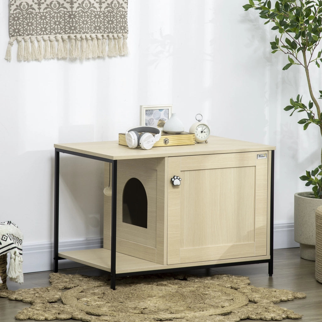 Easycomfort Mobile per Lettiera Gatti in Legno e Acciaio con Anta Magnetica, 80x48x55cm, Quercia