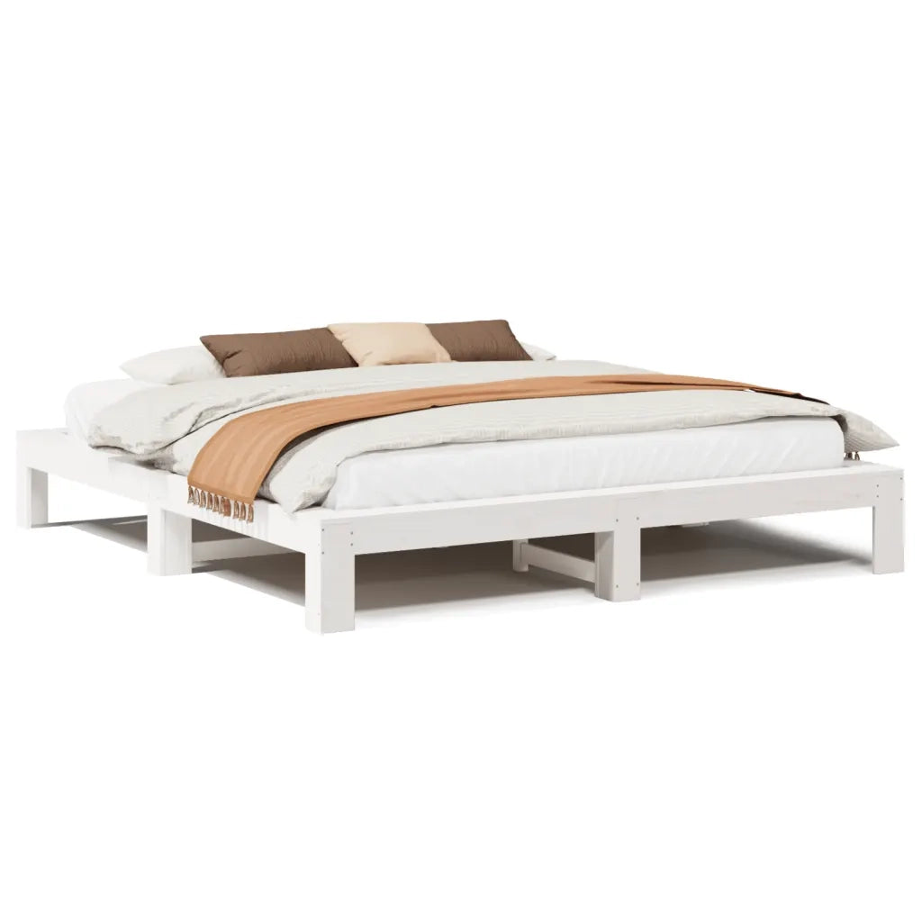 Giroletto senza Materasso-Struttura Letto Bianco 200x200 cm Legno Massello Pino 475359