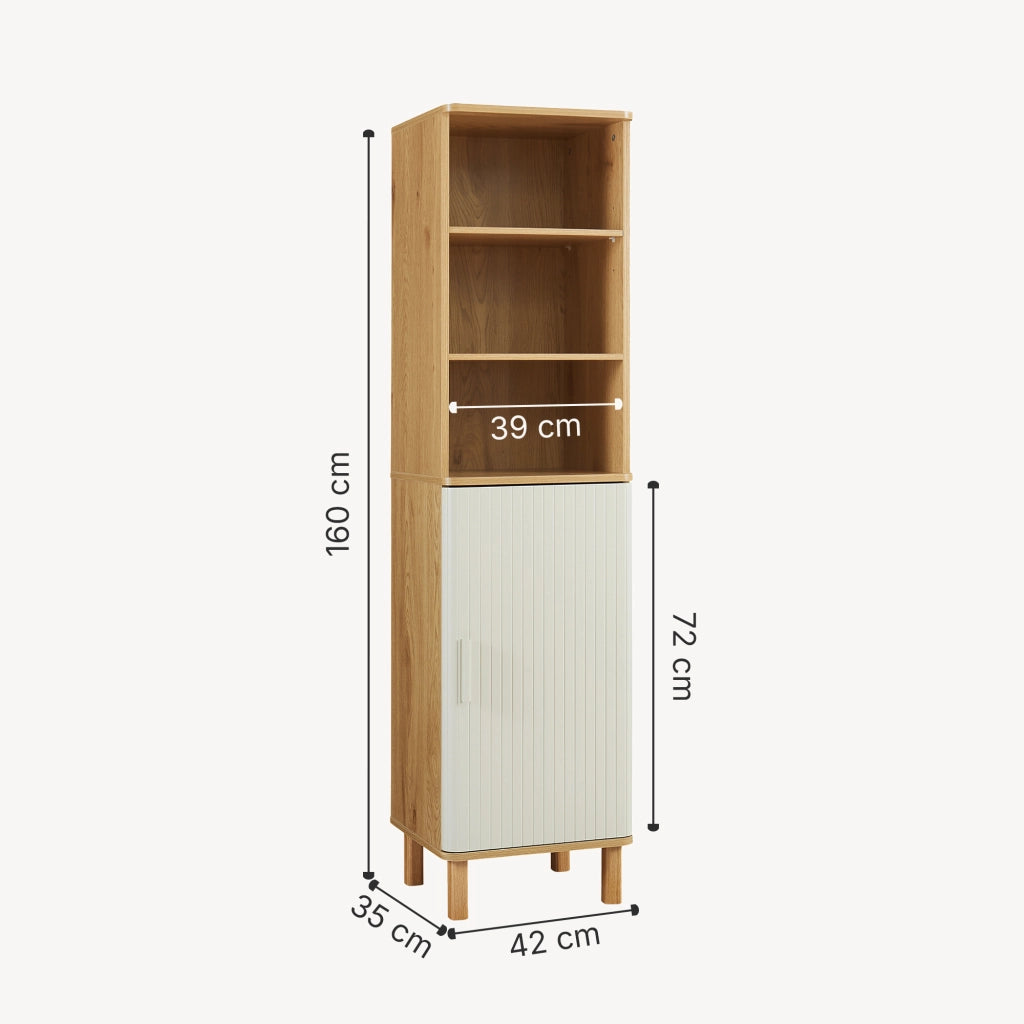 Mobile a Colonna Ferrersp Armadio da Bagno con Anta e Ripiani 160 x 42 x 35 cm - Effetto Rovere / Avena Oatmeal [en.casa]