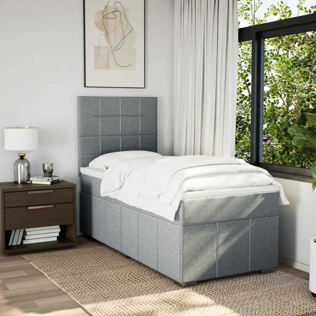 Giroletto a Molle con Materasso Grigio Chiaro 90x190 cm Tessuto