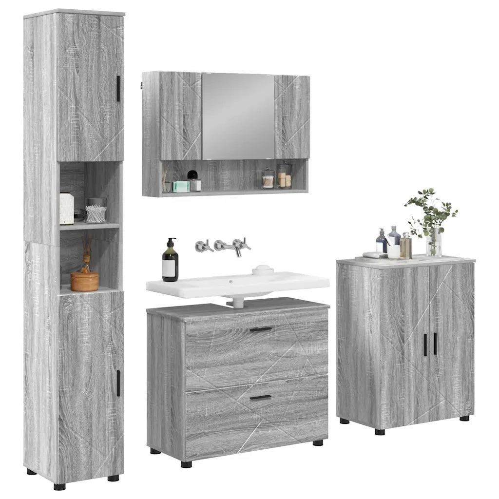 vidaXL Set di mobili per il bagno 4 pcs Grigio sonoma 30 x 35 x 192 cm