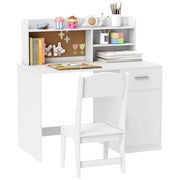 Scrivania bambini con sedia, cassetto, scaffale e lavagna in sughero ¨C zephmum ¨C bianco
