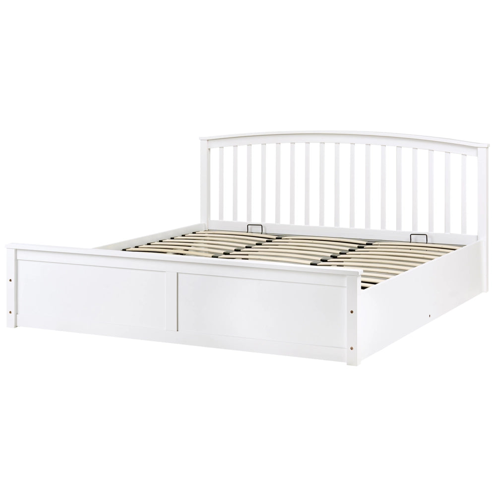 Letto matrimoniale in legno di pino con contenitore bianco con rete sollevabile 180 x 200 cm
