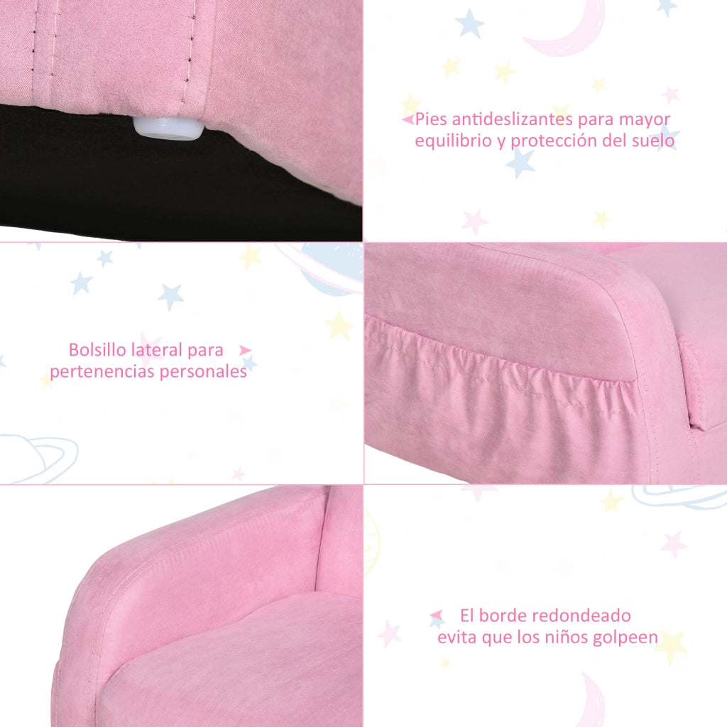 Sedia imbottita per bambini 2 in 1 con braccioli ¨C zephmum ¨C rosa 47x45x38 cm