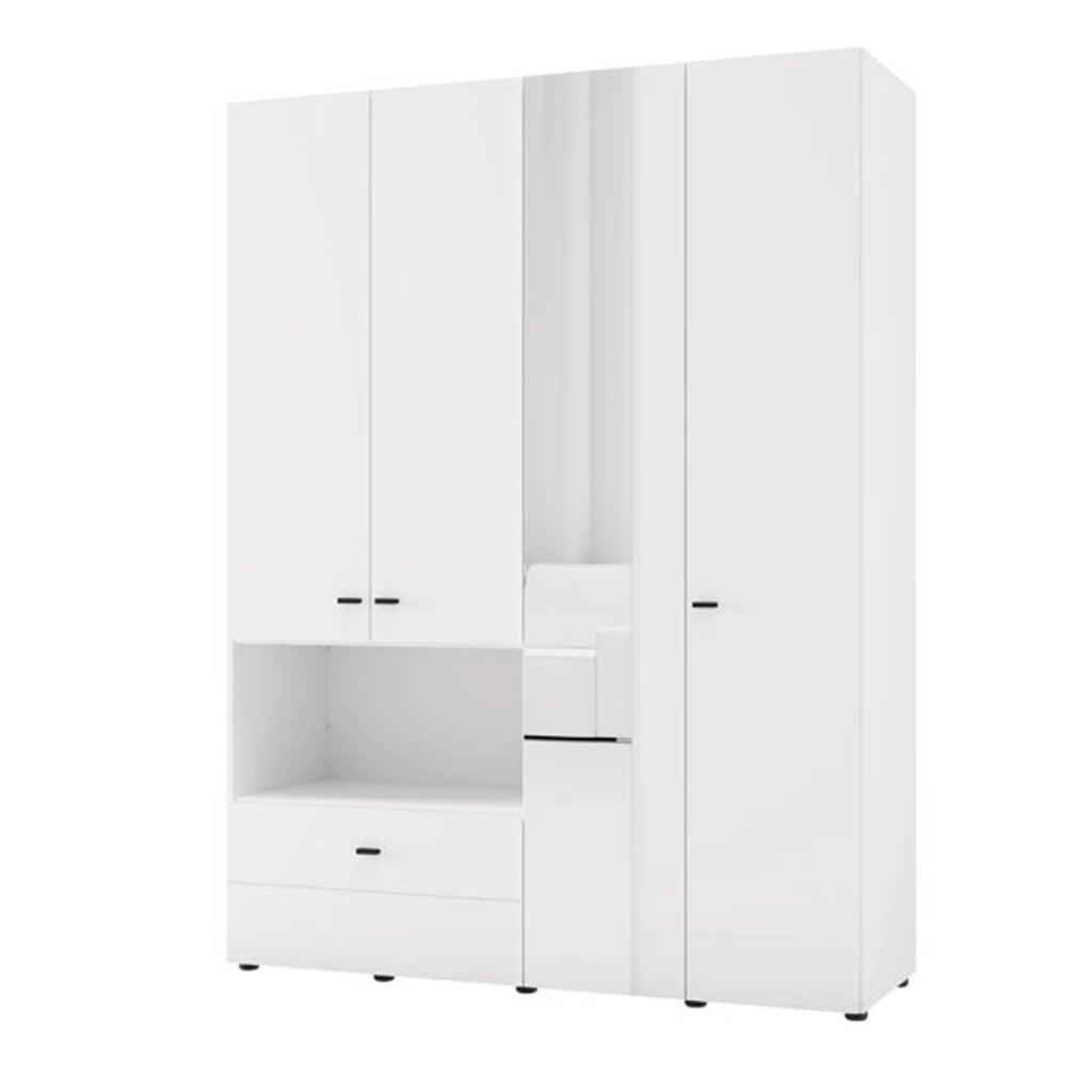 Armadio Camera da Letto Omete, Guardaroba Grande 4 Ripiani, 155x208h cm Bianco Opaco