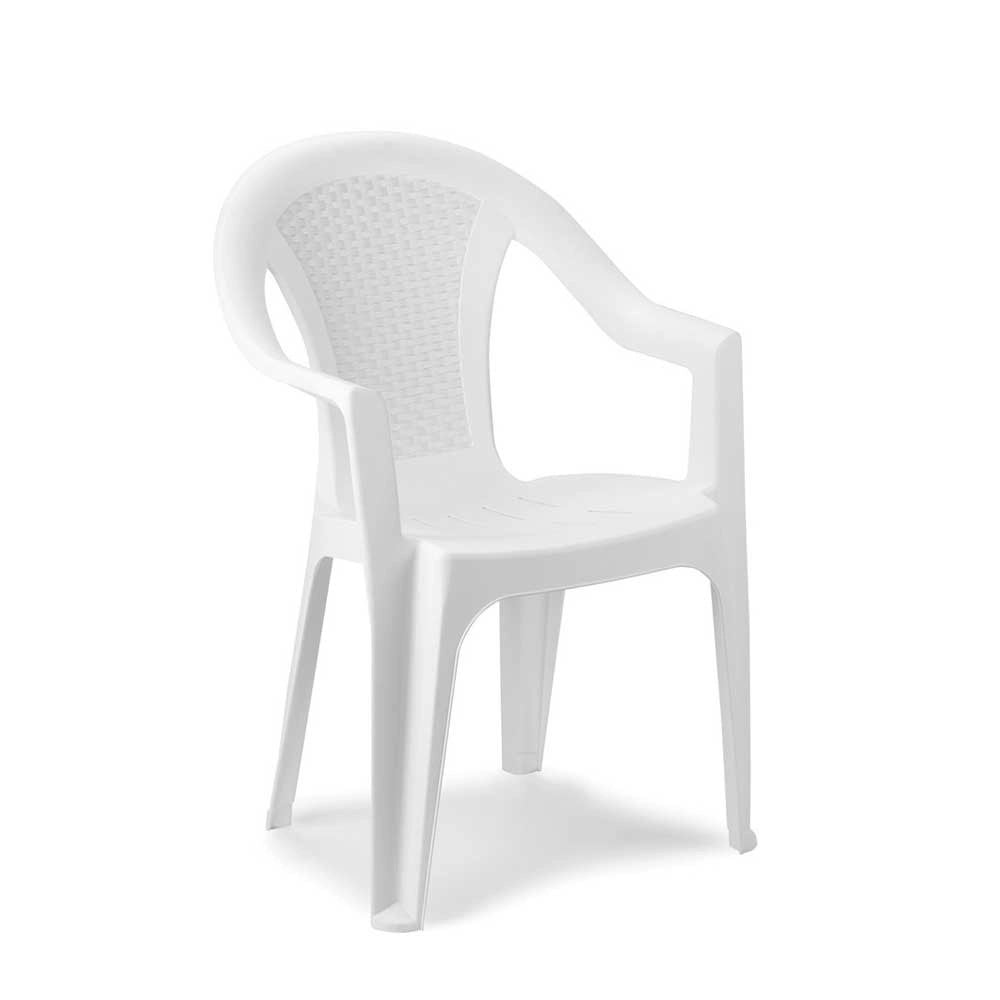 Trade Shop - Set 4pz Sedia Da Giardino Con Schienale Effetto Rattan 54x56x81cm Plastica Bianca 869516 -