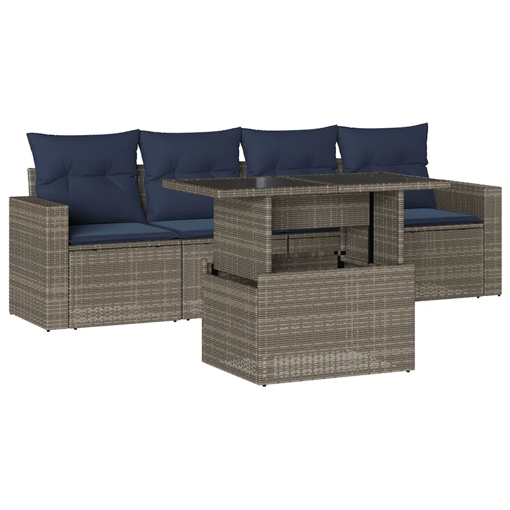 Set Divani da Giardino 5 pz con Cuscini Grigio in Polyrattan 3267101