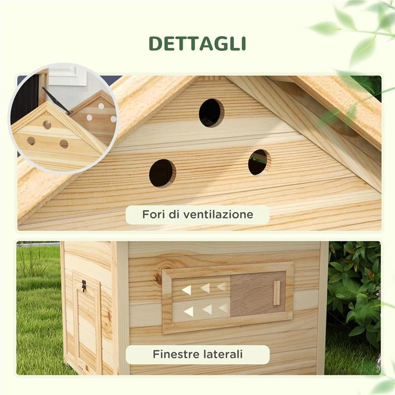 CASETTA PER ANATRE DA ESTERNO CON RAMPA, FONDO RIMOVIBILE E FORI DI VENTILAZIONE, 78X90X92 CM, LEGNO