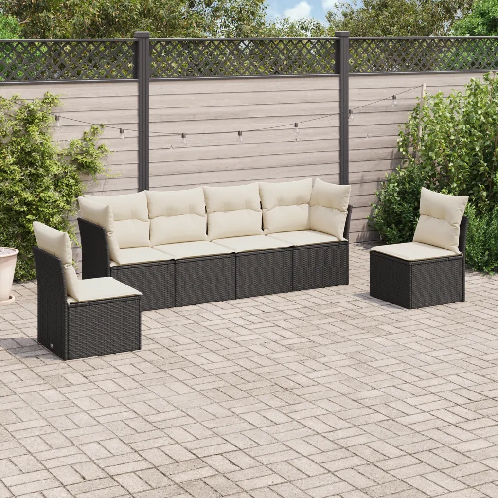 Set Divano da Giardino 6 pz | Set Salotto da Giardino con Cuscini Nero in Polyrattan