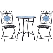 EasyComfort Set da Giardino 3 Pezzi, Tavolino e 2 Sedie Pieghevoli con Mosaico, Blu