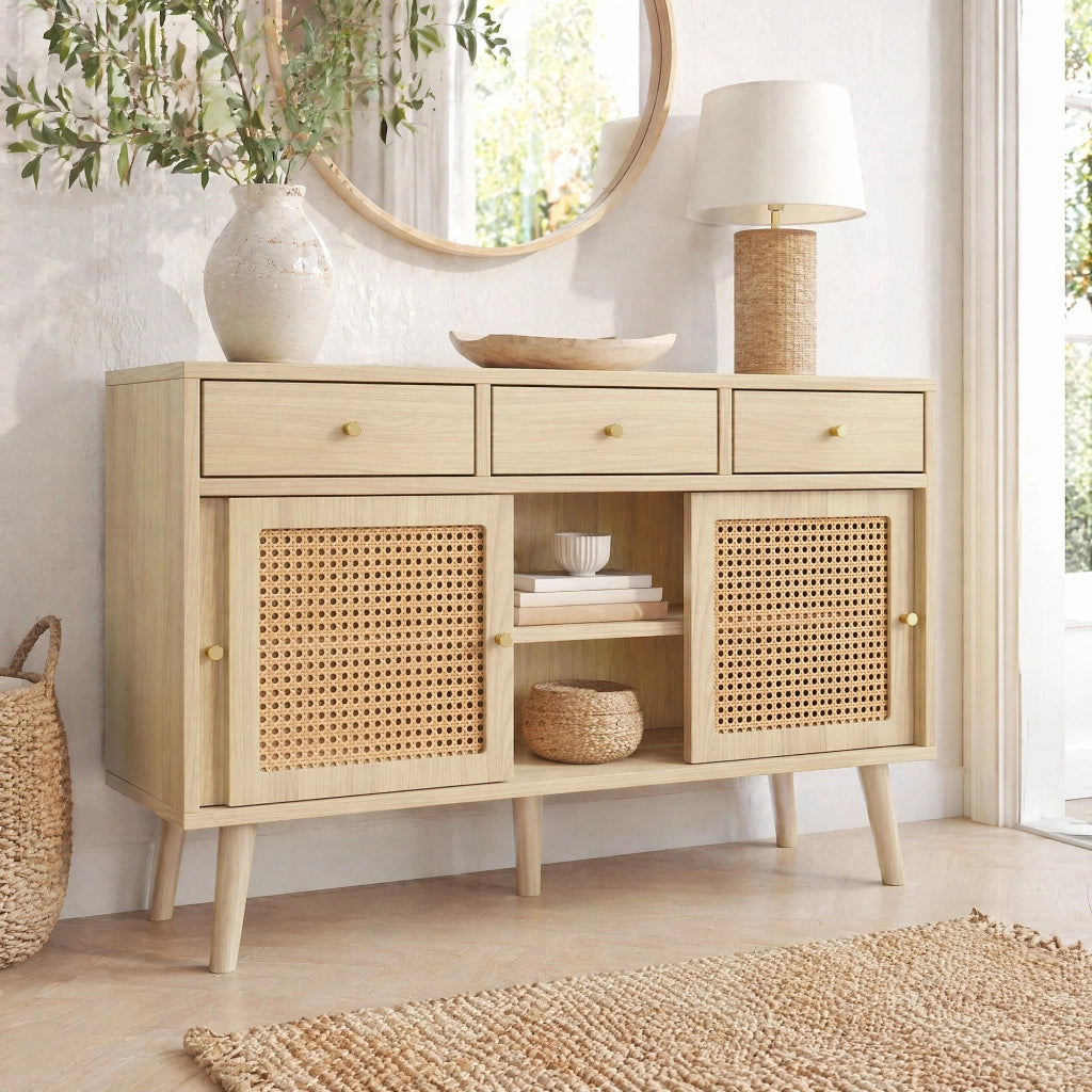 CREDENZA 120x40x78 cm Rovere MDF con 3 cassetti e 3 ante