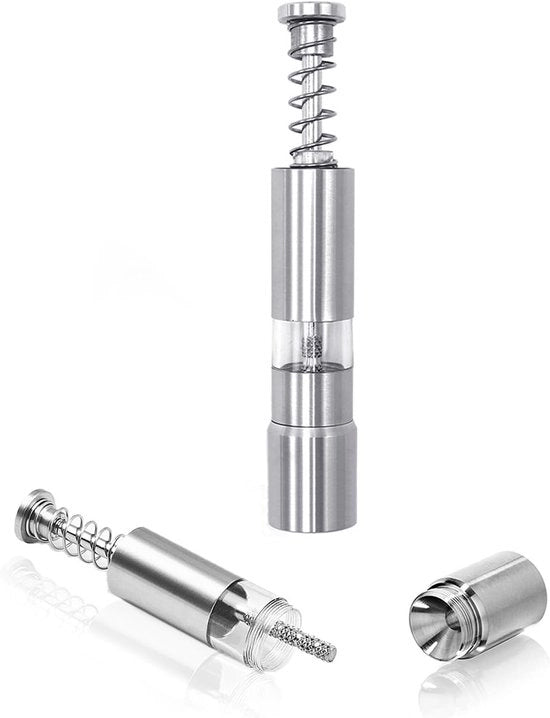 Set di Molini da Sale e Pepe in Acciaio Inossidabile - Manuale - Rifornibile a Mano - Con Pulsante - Molino a Due Stagioni - Argento Bianco - Qualità Lussuosa - Gradazione da Regolare