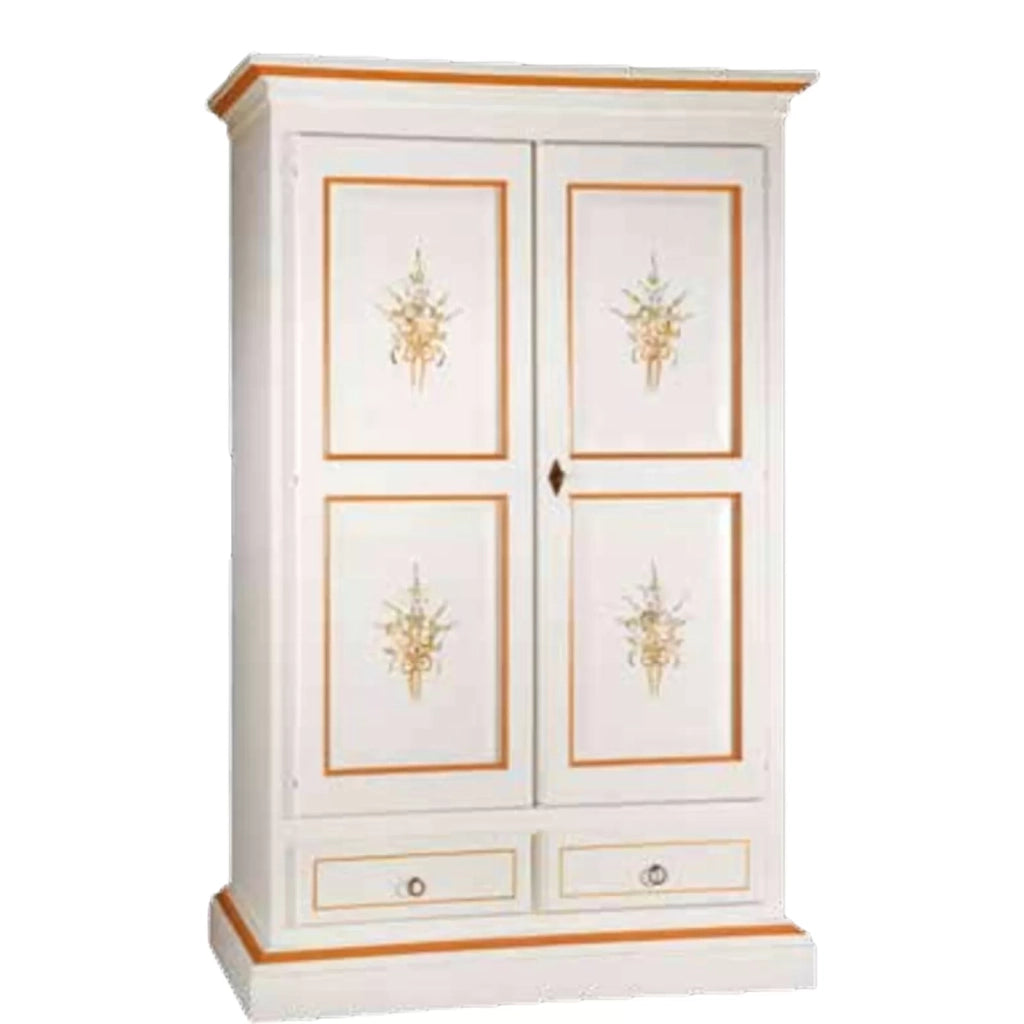 Armadio 2 porte legno shabby bianco e decori arancioni 125x61x200 - Mobili 2G