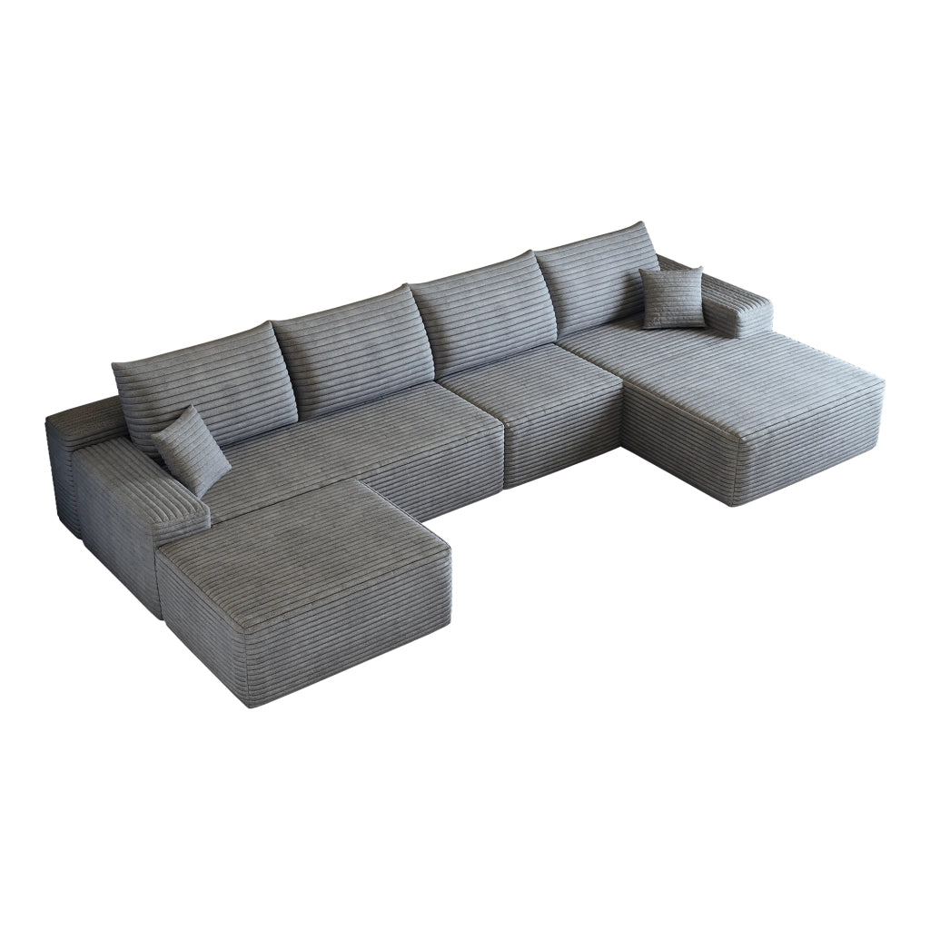Divano modulare angolare 4 posti - con chaise longue e seduta profonda - in tessuto grigio
