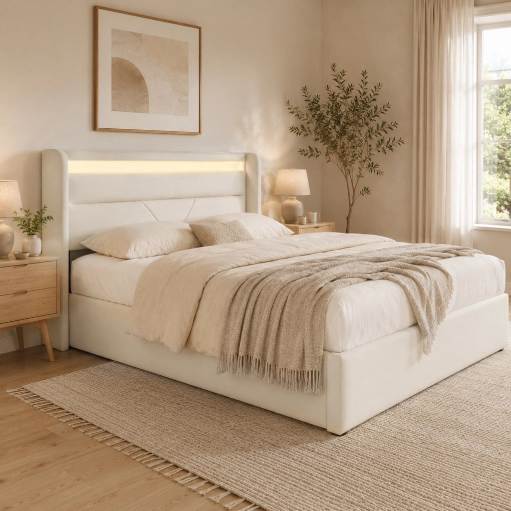LETTO Contenitore 140x200 cm PU bianco con LED