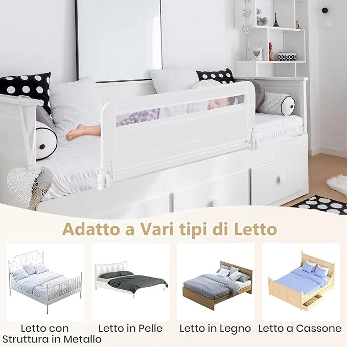 Sponda da Letto per Bambini 100/120 cm, Barriera Pieghevole per Letto, con Cintura di Sicurezza, Sponda di Sicurezza per Bambini, per Letti Singoli, Doppi, 100/120 x 41 x 42 cm (100 cm,Bianco)