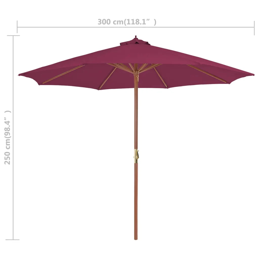 Ombrellone da Esterni-Ombrello da giardino con Palo in Legno 300 cm Rosso Bord¨°