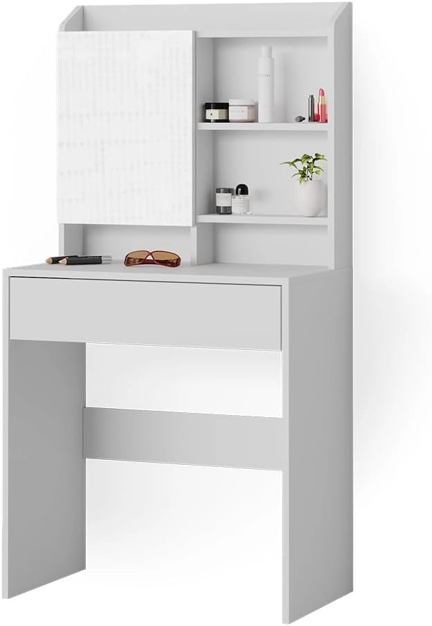 Vicco Tavolo da toeletta Laura, Bianco, 70 cm, Luce integrata – non è necessaria una lampada da tavolo aggiuntiva