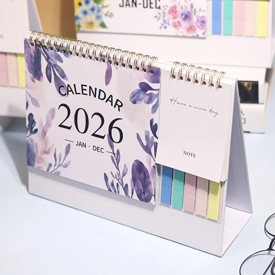 Calendario da ufficio 2026 Piccola agenda da appunti per il tavolo di lavoro - Dal gennaio al dicembre 2026 - Piccolo calendario mensile per il tavolo di lavoro con blocchi per appunti e adesivi per note per casa e ufficio - Blu scuro