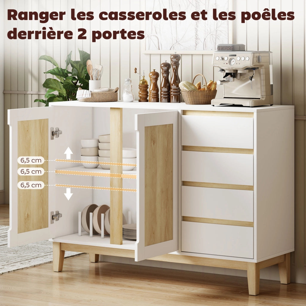 Mobile Buffet con 2 Ante e 4 Cassetti ¨C Xylo ¨C Bianco e Rovere 120x40x86 cm