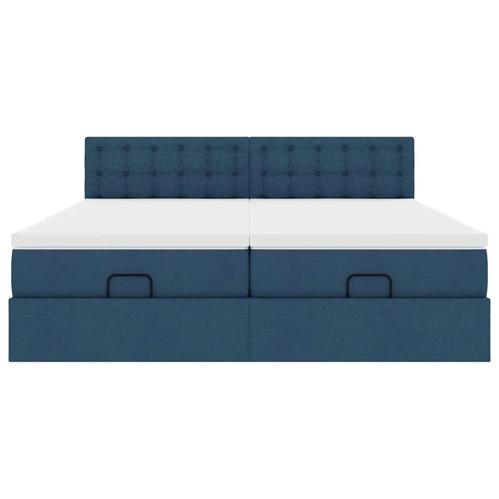 Struttura Letto Pouf con Materassi Blu 200x200 cm in Tessuto 3312049
